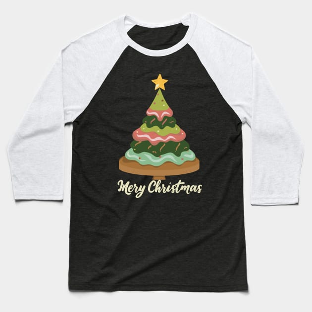 Mery Christmas Tree Cake Baseball T-Shirt by Shop-now-4-U 